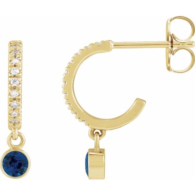 14k Yellow Natural Blue Sapphire & .08 Natural Diamond Hoop Earrings