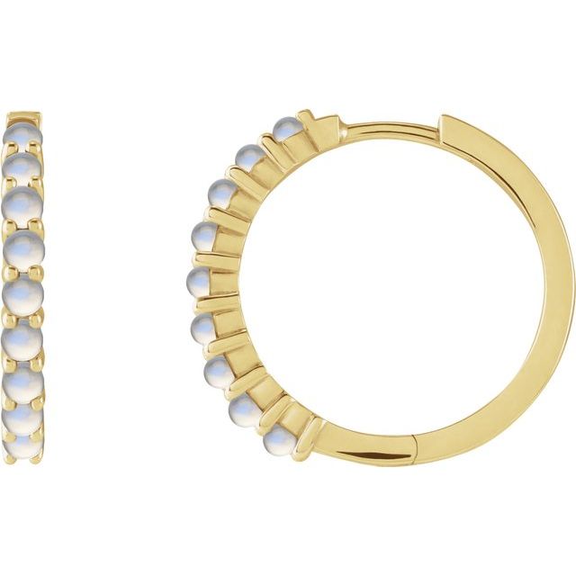 14K Yellow Natural Rainbow Moonstone 20 mm Huggie Hoop Earrings