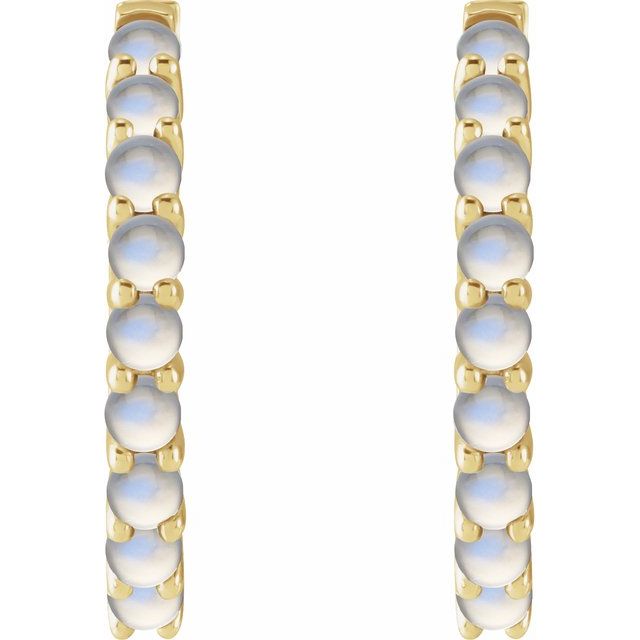 14K Yellow Natural Rainbow Moonstone 20 mm Huggie Hoop Earrings