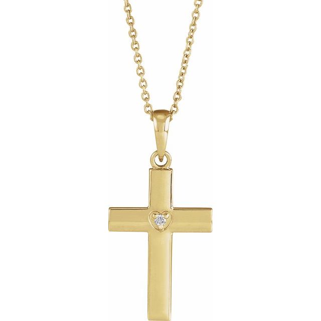 14K Yellow .015 CT Natural Diamond Engravable Cross 16-18' Necklace