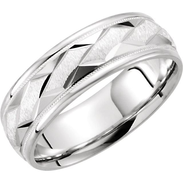 14K White Comfort-Fit Pattern Band Size 12.5