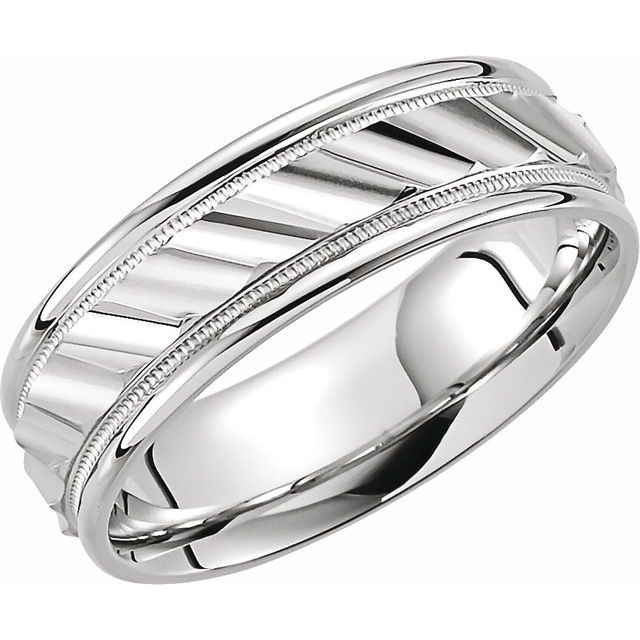 14k White 6.75 Mm Comfort-fit Grooved Design Band Size 8