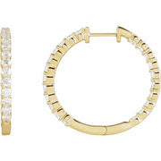 14k Yellow 3 Ctw Natural Diamond Inside-outside Hinged 30 Mm Hoop Earrings