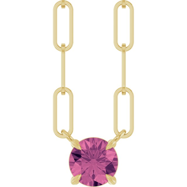 14K Yellow Natural Pink Tourmaline 18' Necklace