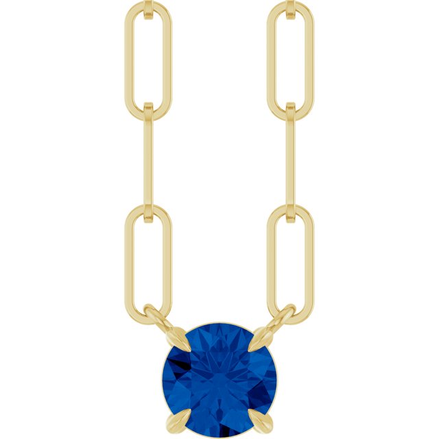 14K Yellow Lab-Grown Blue Sapphire 18' Necklace