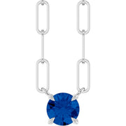 14K White Natural Blue Sapphire 18' Necklace