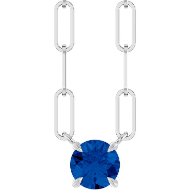 14K White Natural Blue Sapphire 18' Necklace