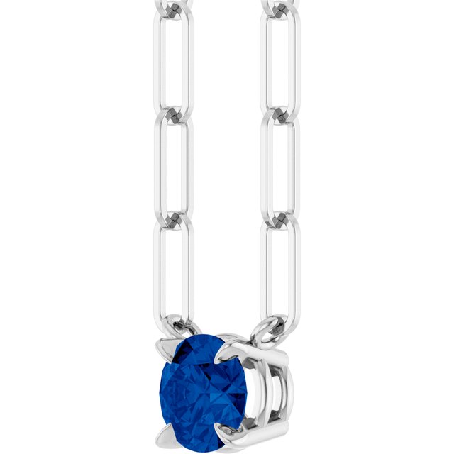 14K White Natural Blue Sapphire 18' Necklace