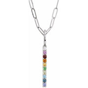 14K White Natural Multi-Gemstone & .02 CT Natural Diamond Rainbow Bar 18' Necklace