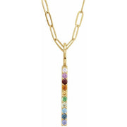 14K Yellow Natural Multi-Gemstone & .02 CT Natural Diamond Rainbow Bar 18' Necklace