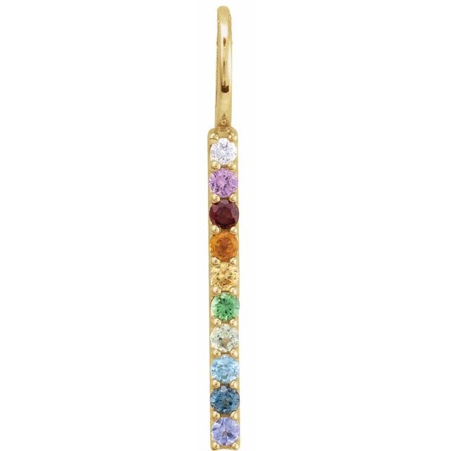 14K Yellow Natural Multi-Gemstone & .02 CT Natural Diamond Rainbow Bar Charm/Pendant