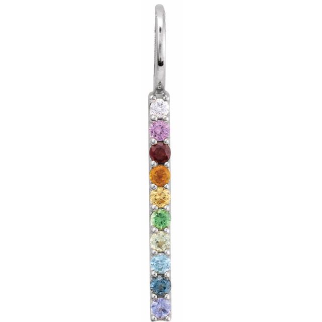 14K White Natural Multi-Gemstone & .02 CT Natural Diamond Rainbow Bar Charm/Pendant
