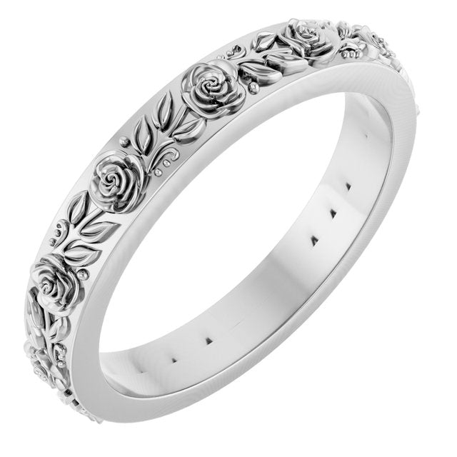 14K White 2.7 mm Floral Band Size 7