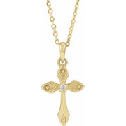 14K Yellow .015 CT Natural Diamond Cross 16-18' Necklace