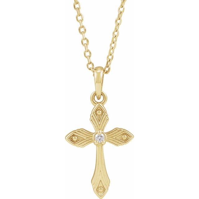 14K Yellow .015 CT Natural Diamond Cross 16-18' Necklace