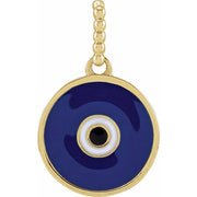 14K Yellow Blue Enamel Evil Eye Pendant