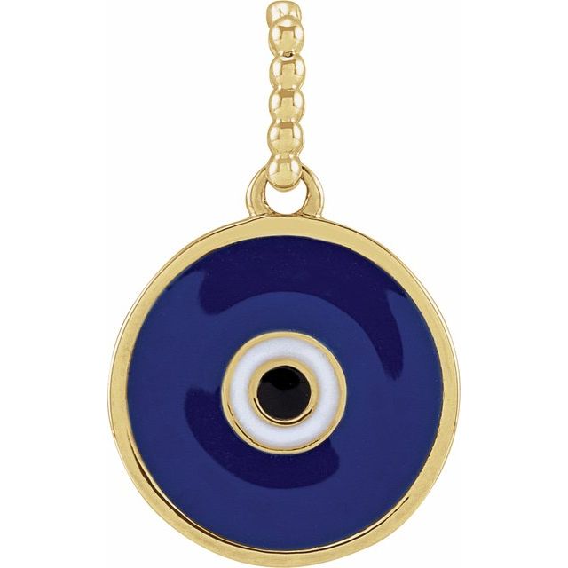 14K Yellow Blue Enamel Evil Eye Pendant