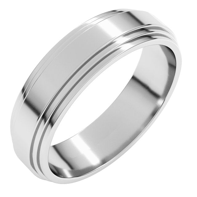 14K White 6 mm Flat Double Stepped Edge Band Size 11.5