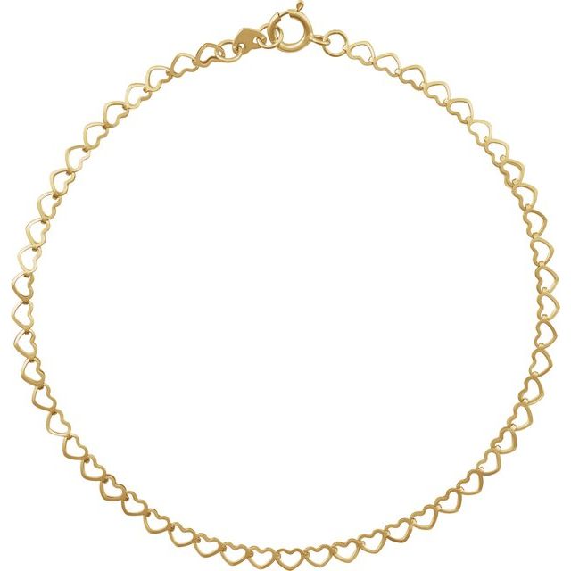 14K Yellow 2.5 mm Heart 7' Chain