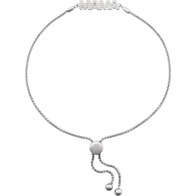 14K White 1/10 CTW Natural Diamond Mama Bolo 9 1/2' Bracelet