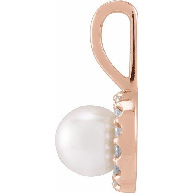 14K Rose Cultured White Akoya Pearl  & 1/10 CTW Natural Diamond Pendant