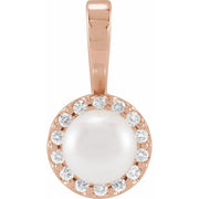 14K Rose Cultured White Akoya Pearl & 1/10 CTW Natural Diamond Halo-Style Pendant