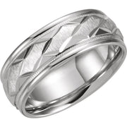 14k White 7 Mmmilgrain Geometric Faceted Comfort-fit Band Size 7.5