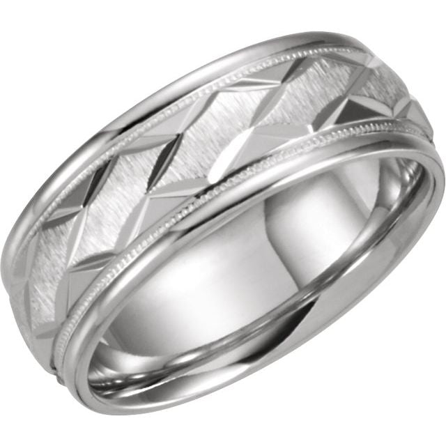 14k White 7 Mmmilgrain Geometric Faceted Comfort-fit Band Size 7.5