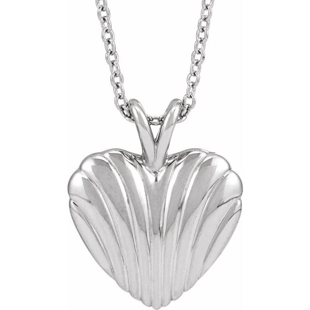 Sterling Silver Ribbed Heart 16-18' Necklace