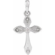 14K White .015 CT Natural Diamond Cross Pendant