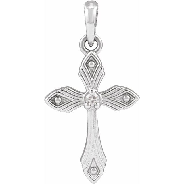 14K White .015 CT Natural Diamond Cross Pendant