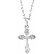 Sterling Silver .015 CT Natural Diamond Cross 16-18' Necklace