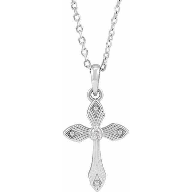 Sterling Silver .015 CT Natural Diamond Cross 16-18' Necklace
