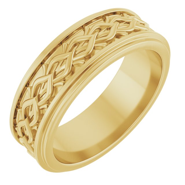 14K Yellow 7 mm Patterned Band Size 10