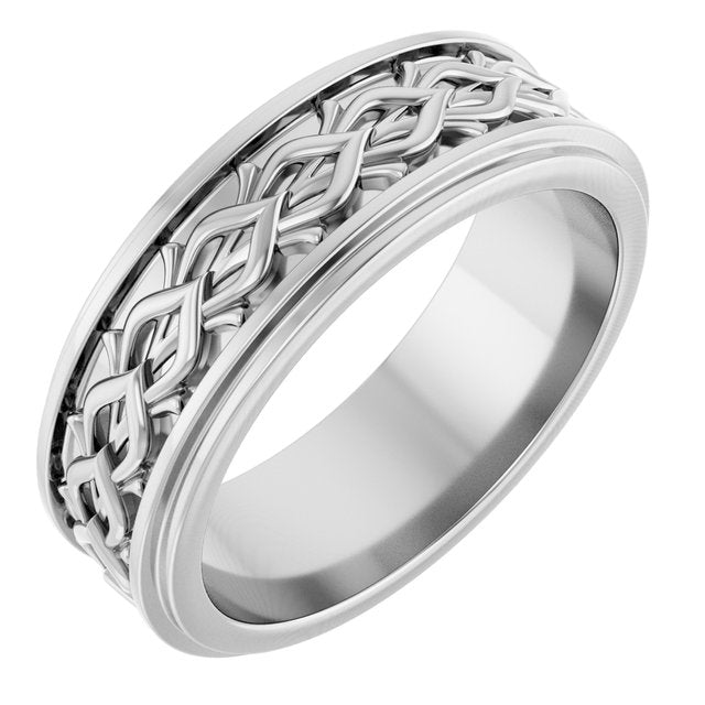 14K White 7 mm Patterned Band Size 10