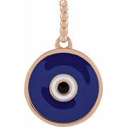 14K Rose Blue Enamel Evil Eye Pendant