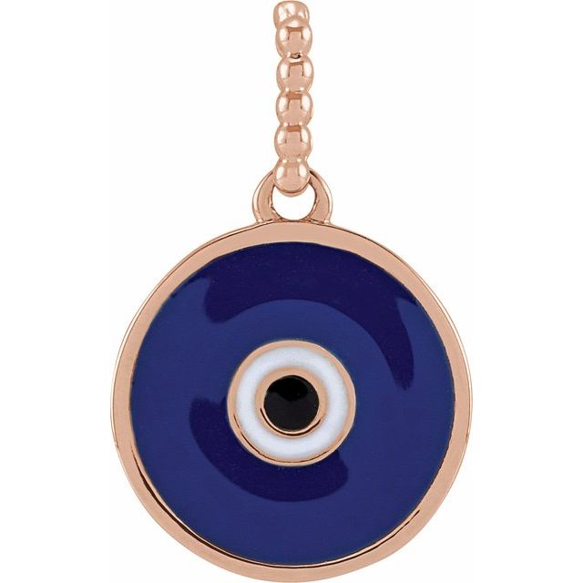 14K Rose Blue Enamel Evil Eye Pendant