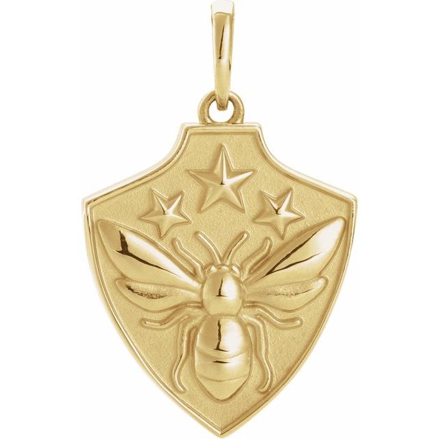 14K Yellow Bee Shield Pendant