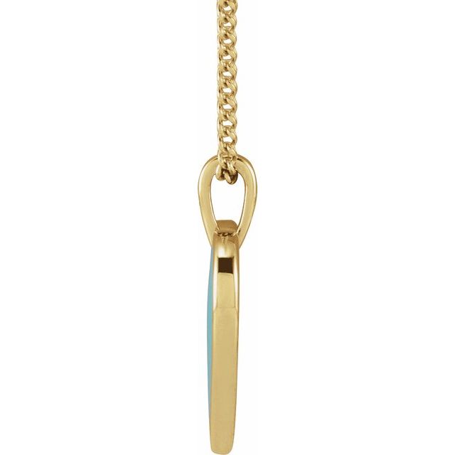 14K Yellow Light Turquoise Enamel Heart 18' Necklace