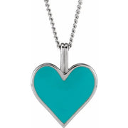 Sterling Silver Light Turquoise Enamel Heart 18' Necklace