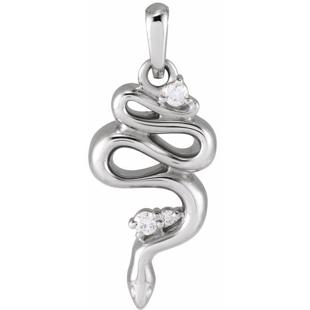 14K White .03 CTW Natural Diamond Serpent Pendant