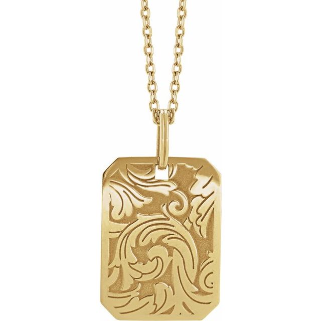 14K Yellow Floral Dog Tag 20' Necklace