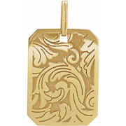 14K Yellow Floral Dog Tag Pendant