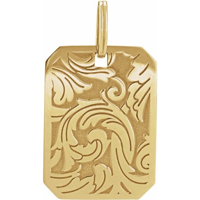 14K Yellow Floral Dog Tag Pendant