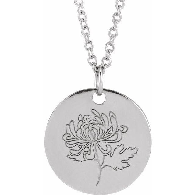 Sterling Silver Chrysanthemum November Birth Flower 16-18' Necklace