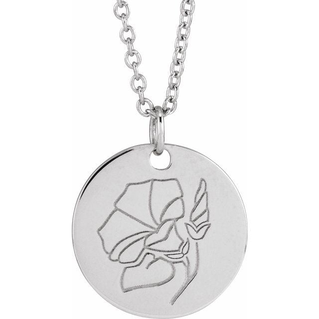 Sterling Silver Morning Glory September Birth Flower 16-18' Necklace