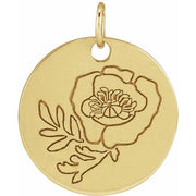 14K Yellow Poppy August Birth Flower Pendant