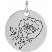 Sterling Silver Poppy August Birth Flower Pendant