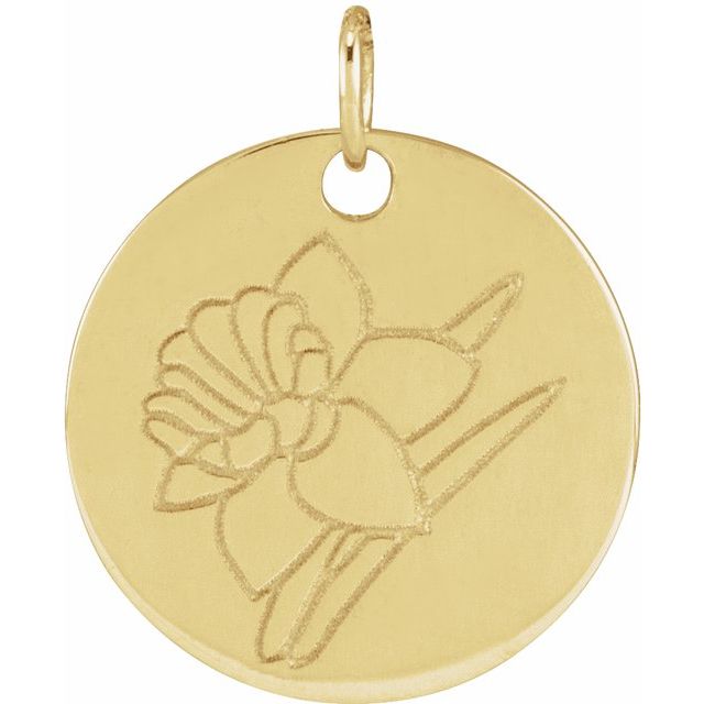 14K Yellow Daffodil March Birth Flower Pendant