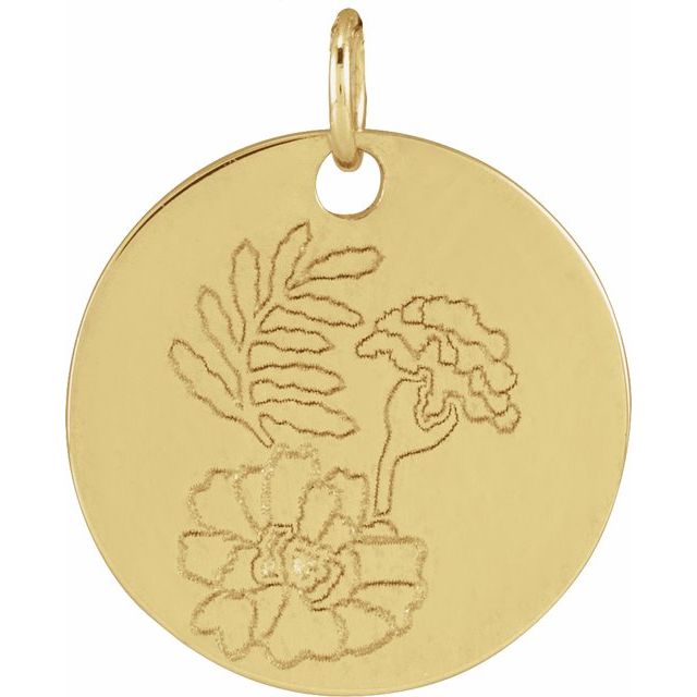 14K Yellow Marigold October Birth Flower Pendant